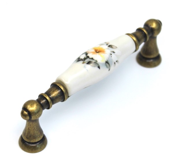 15141P0962B.09 Ручка скоба керамика Белый цветок, крем, Флоренция, 96 мм - 2