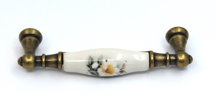 15141P0962B.09 Ручка скоба керамика Белый цветок, крем, Флоренция, 96 мм - 4