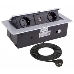 KOMB-ALU-2DE-USB-M1W Удлинитель KOMBIBOX 2xSchuco(розетка) 2хUSB алюм, провод 3 м