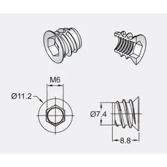 Футорка, M6, 9х8мм, серия 153, металл арт.153-6010-208A-WZ