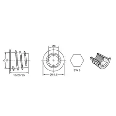 Футорка, M8, 13х11мм, серия 153, металл арт.153-8013-205A-WZ