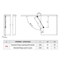 Газлифт открытие вверх d=12мм 244мм 100N, шампань арт.MGS244100NCHA1