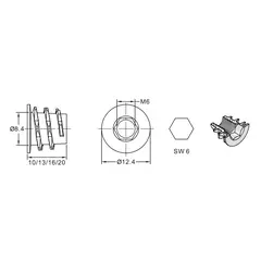 Футорка, M6, 13х8,5мм, серия 153, металл арт.153-3391-205A-WZ