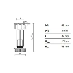 Ножка-опора регулируемая 98-160 мм Kum-Plast арт.494000