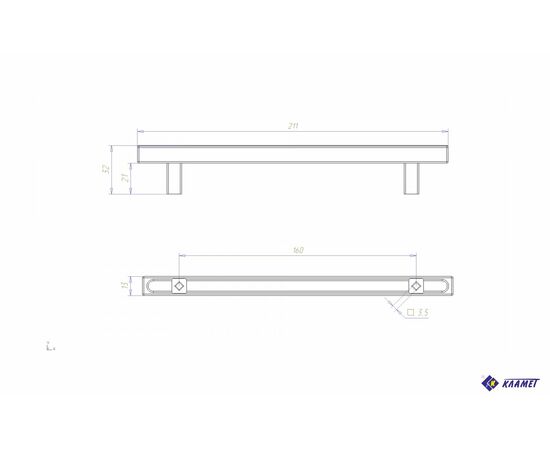 Ручка скоба квадратная мебели Кламет РСК-160, 160 мм, никель матовый - 1