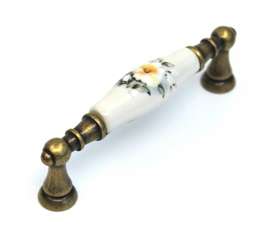 15141P0962B.09 Ручка скоба керамика Белый цветок, крем, Флоренция, 96 мм - 1