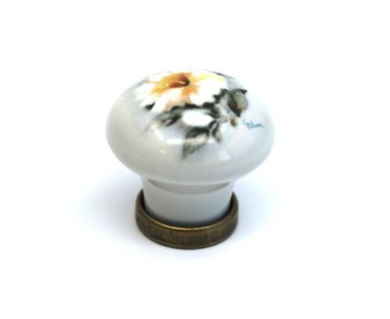 24136P0252B.09 Ручка кнопка керамика Белый цветок, крем, Флоренция