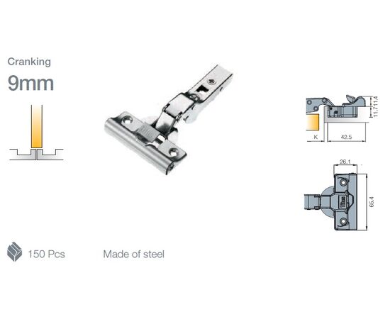701-0CT2-650-00 Петля T-type Glissando с доводчиком и винтами 110/45/9 мм - 3