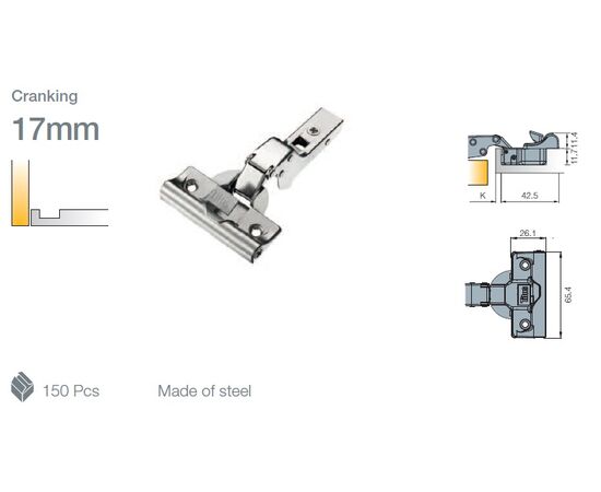 708-0WP0-054-00 Петля с доводчиком T-type Glissando 95/52/17 мм - 3