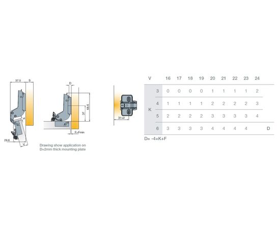 708-0WP0-054-00 Петля с доводчиком T-type Glissando 95/52/17 мм - 5