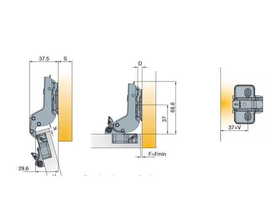 701-0DS0-054-00 Петля T-type Glissando с доводчиком 110/48/17 мм - 1