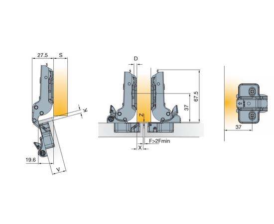 701-0CS0-054-00 Петля T-type Glissando с доводчиком 110/48/9 мм - 1