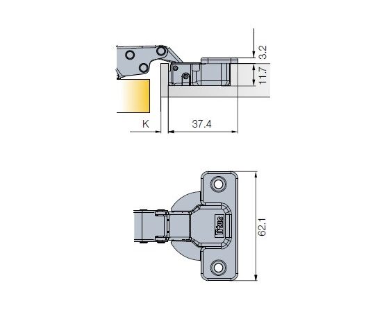 704-0697-054-00 Петля T-type 110/48/9 мм Touch Opening с cистемой Easy Fix - 2