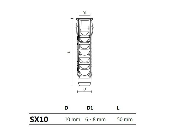 Дюбель пластиковый 10х50 мм (20328) арт.SX10 - 1