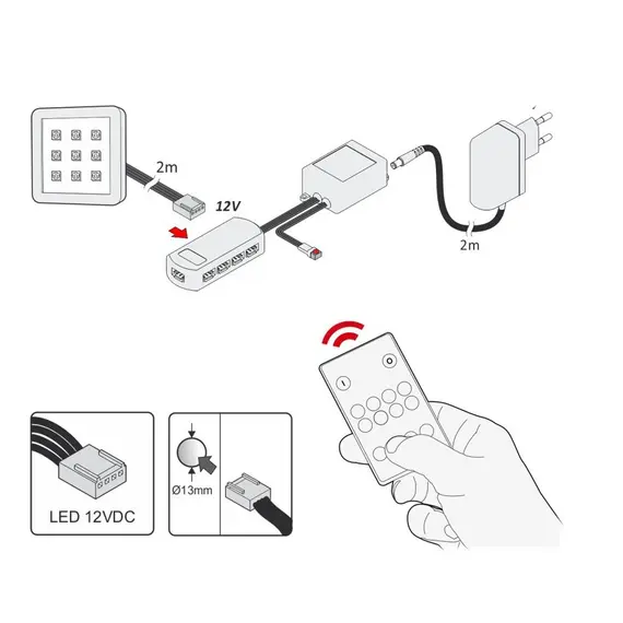 ZSQUARE-RGB-2P-01W Комплект светильник LED SQUARE RGB (2 шт + пульт + блок питания), провод 2 м - 4