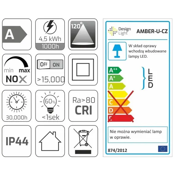 AMBER-U-CZ-40K-01 Светильник LED AMBER UNIWERSALNY IP44 4,5W 230VAC 4000К, провод 30 см, черный - 6