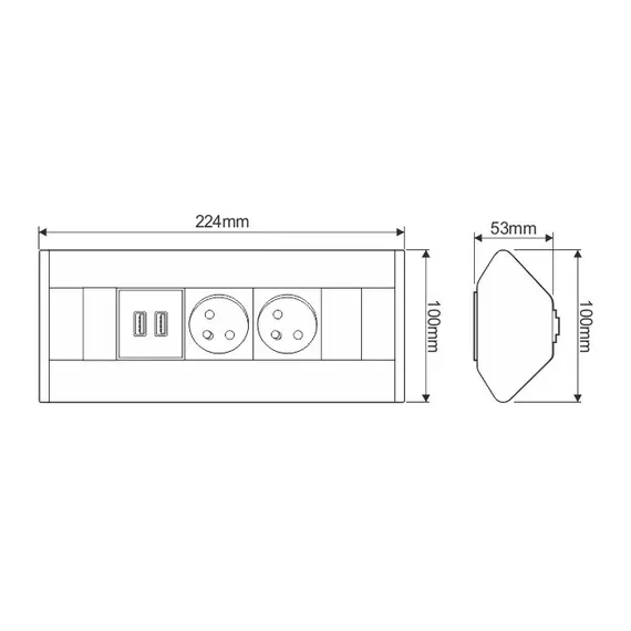 CORNERBOX-ALU-2DE-U Удлинитель CORNER BOX 2xSchuco(розетка) 2xUSB, алюм, провод 1,8 м - 1