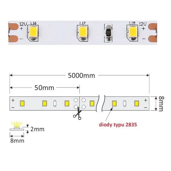 R-2835-300-20-40K-02 LED лента PREMIUM 300 LED 2835 IP20 8 мм 4000К 30W/5m CRI>81 - 2