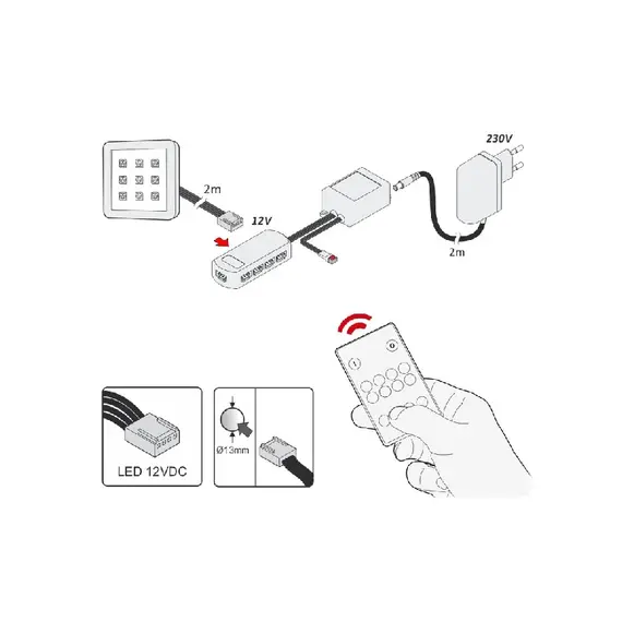 SQUARE2-AL-RGB-01W Светильник LED SQUARE 2 RGB, 2,0W 12VDC 9LED, провод 2 м, алюминий - 3