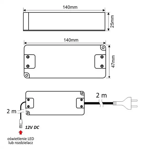 U12-033-SP-2B0-201B Блок питания LED STANDARD PLUS 33W 12VDC, белый провод 4 м,  мини-гнездо - 1