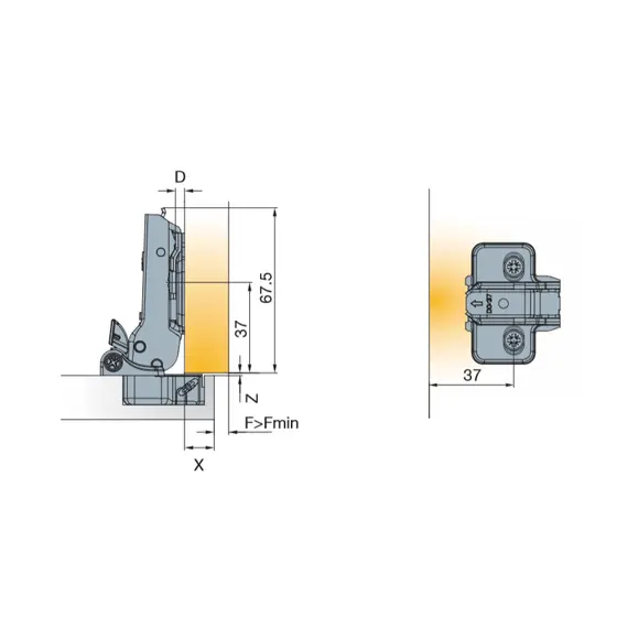 701-0BS0-650-00 Петля T-type Glissando с доводчиком 110/48/5 мм - 1