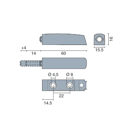 915-7192-380-00 Держатель для толкателя Push Latch MC, короткий, серый - 1