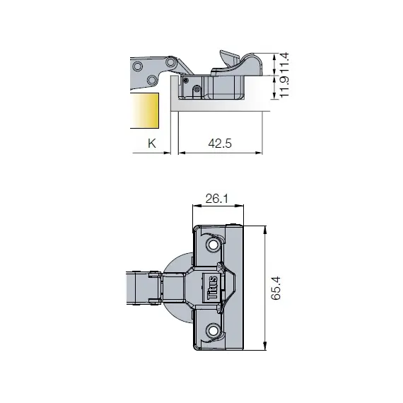 701-0UT1-054-00 Петля T-type Glissando с доводчиком 120/45/0 мм для машинной установки - 1