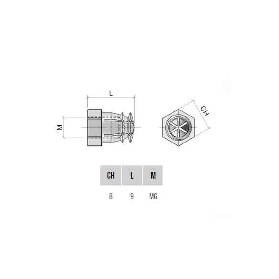 BU55OL Муфта М6 8х9 мм без шарика латунь - 1