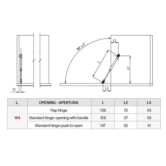 AMS164000ANTR Газлифт открытие вниз d=12мм 164мм, антрацит - 1