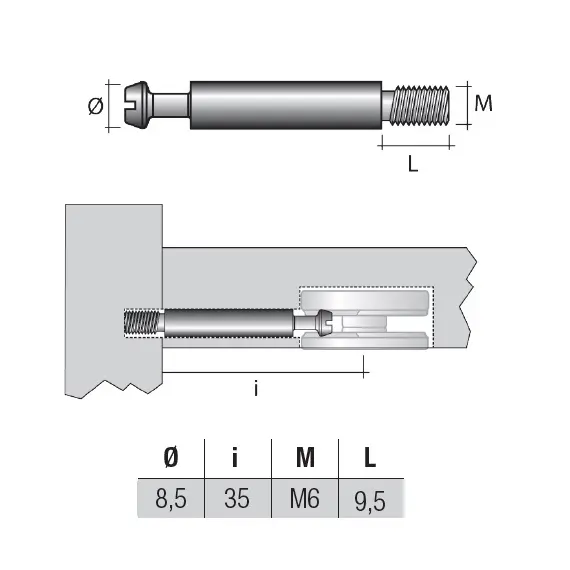 TE138FZ Дюбель стяжной М6х39 мм, D8,5, цинк - 2