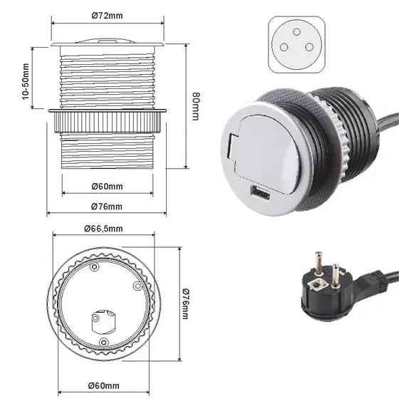SINGLEBOX-1G1U-DE-01 Удлинитель SINGLE BOX 1xSchuco(розетка) 1xUSB, провод 1,8 м - 2
