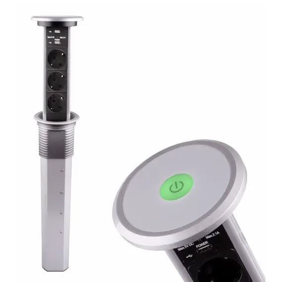 LIFTBOX-A-ALU-3DE-U-01 Удлинитель LIFT BOX автоматический 3xSchuco(розетка) 2xUSB, алюм, провод 2 м