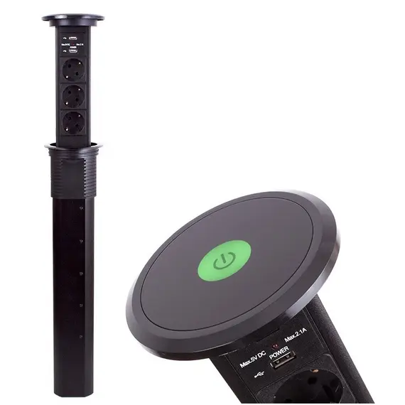 LIFTBOX-A-CZ-3DE-U-01 Удлинитель LIFT BOX автоматический 3xSchuco(розетка) 2xUSB, черный, провод 2 м