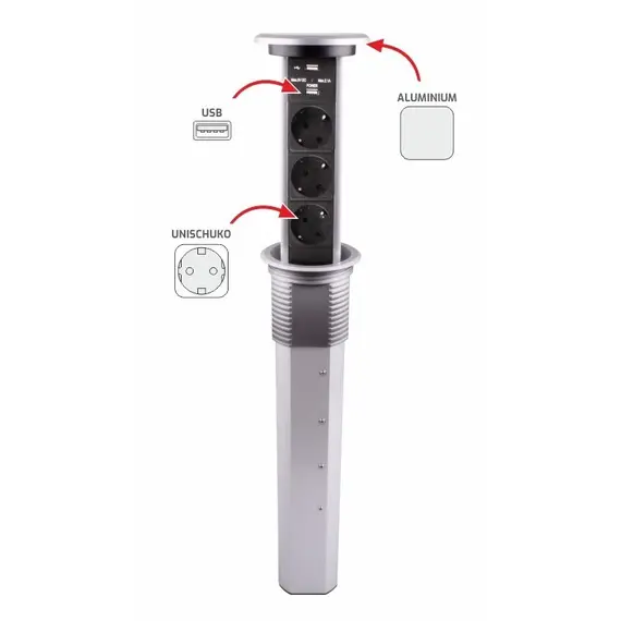 LIFTBOX-A-CZ-3DE-U-01 Удлинитель LIFT BOX автоматический 3xSchuco(розетка) 2xUSB, черный, провод 2 м - 1