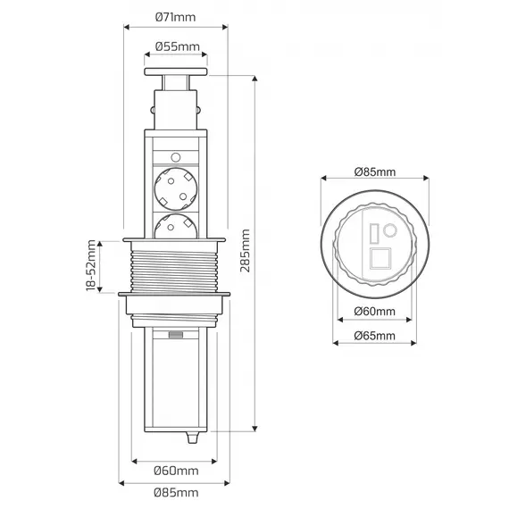 LIFTBOX-STD-3DE-01 Удлинитель LIFT BOX 3xSchuco(розетка), серый, провод 1,8 м - 1