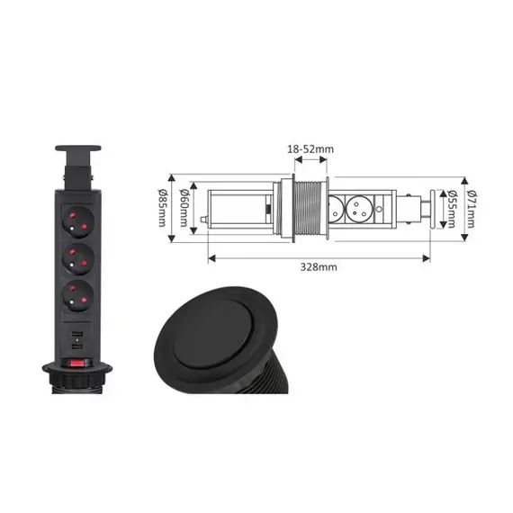 LIFTBOX-STD-3DE-U-01 Удлинитель LIFT BOX 3xSchuco(розетка) 2xUSB, серый, провод 1,8 м - 1