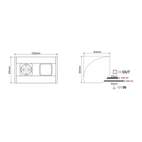 CORNER-ALU-1G1W-DE-1 Розетка CORNER BOX 1xSchuco(розетка), 1 выключатель - 1