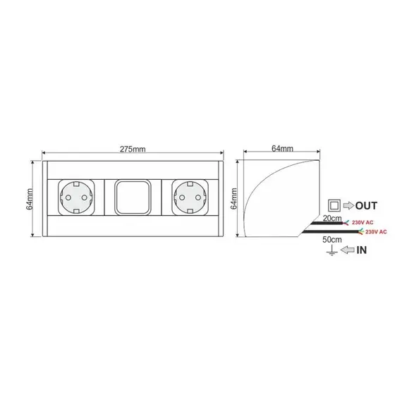 CORNER-ALU-2G1W-DE-1 Розетка CORNER BOX 2xSchuco(розетка), 1 выключатель - 1