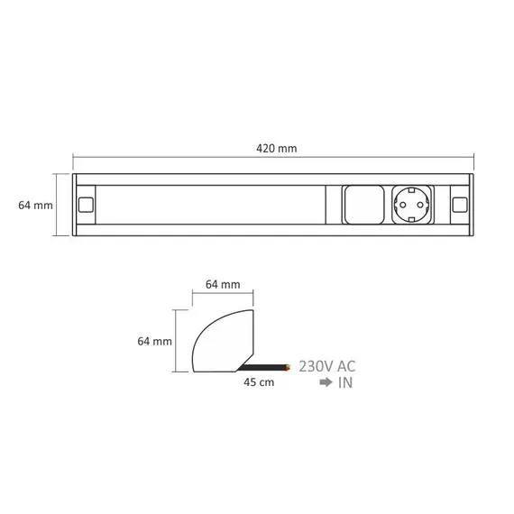 CORNER-ALU-1G1L-DE-1 Розетка CORNER BOX 1xSchuco(розетка), 1 выключатель, лампа 7W 4000К - 1