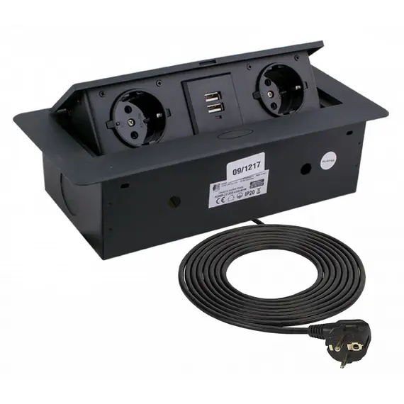 KOMB-CZ-2DE-USB-M1W Удлинитель KOMBIBOX 2xSchuco(розетка) 2xUSB черный, провод 3 м