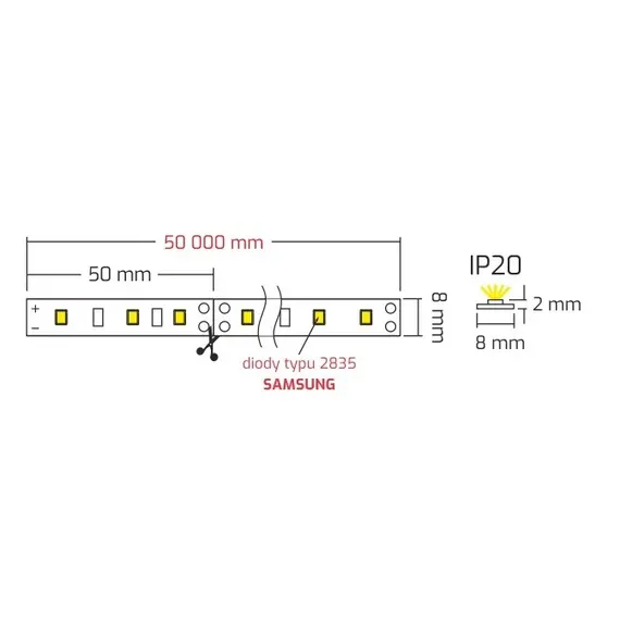 R-2835-50M-20-30K-S1 LED лента PREMIUM 60LED/1м 50 м SAMSUNG 2835 IP20 8 мм 3000К 13W/1m - 1