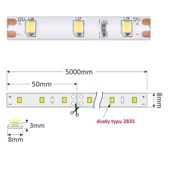 R-2835-300-45-30K-03 LED лента PREMIUM 300 LED 2835 IP45 8 мм 3000К 30W/5m - 1