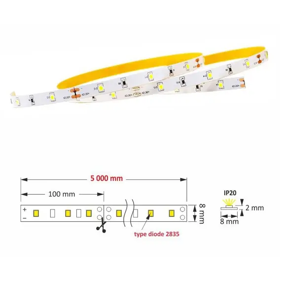 R-2835-150-20-30K-03 LED лента PREMIUM 150 LED 2835 IP20 8 мм 3000К 20W/5m - 1