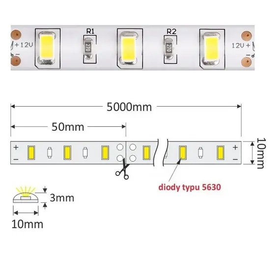 R-5630-300-45-30K-02 LED лента PREMIUM 300 LED 5630 IP45 10 мм 3000К 80W/5m CRI>80 - 2