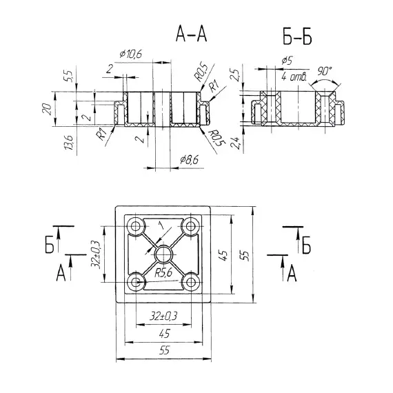 Опора 55х55 (ОСК20), матовая Н=20мм - 1