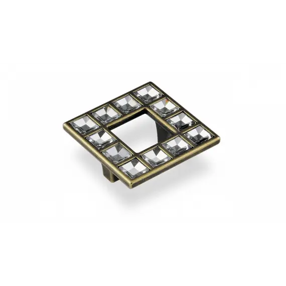 Ручка для мебели кнопка Валмакс FM-104 032, 32 мм, старая медь/кристалл.