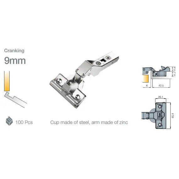 701-0E52-650-00 Петля T-type Glissando 110/45/9 мм 30 гр - 5