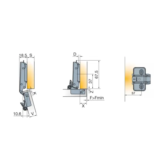 701-0UT0-054-00 Петля T-type Glissando с доводчиком 120/45/0 мм - 4