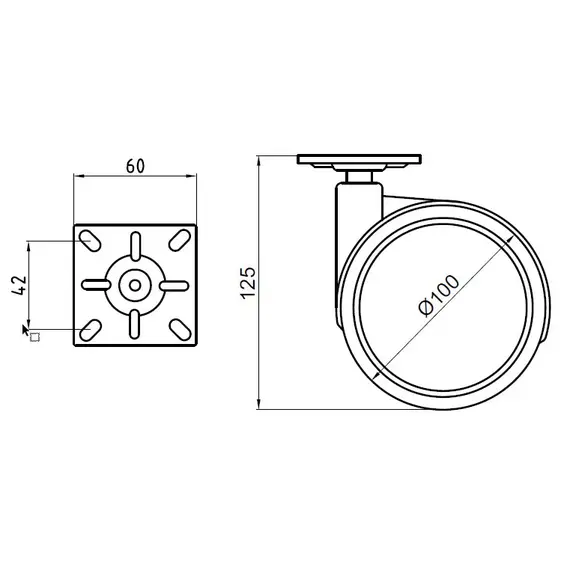 1180.102M.96 Опора колесная D100 мм с пластиной 60*60 мм Sirio - 1