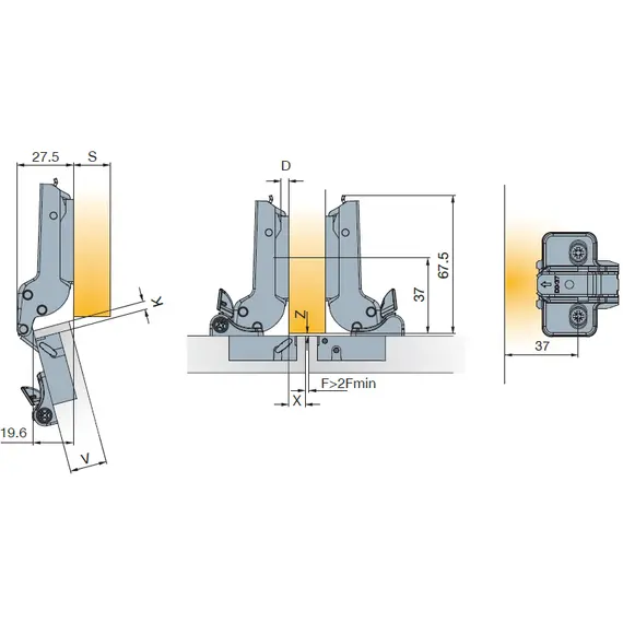 701-0CT6-054 Петля 110/45/9 T-type Glissando с доводчиком установка без инструментов PressTo - 8